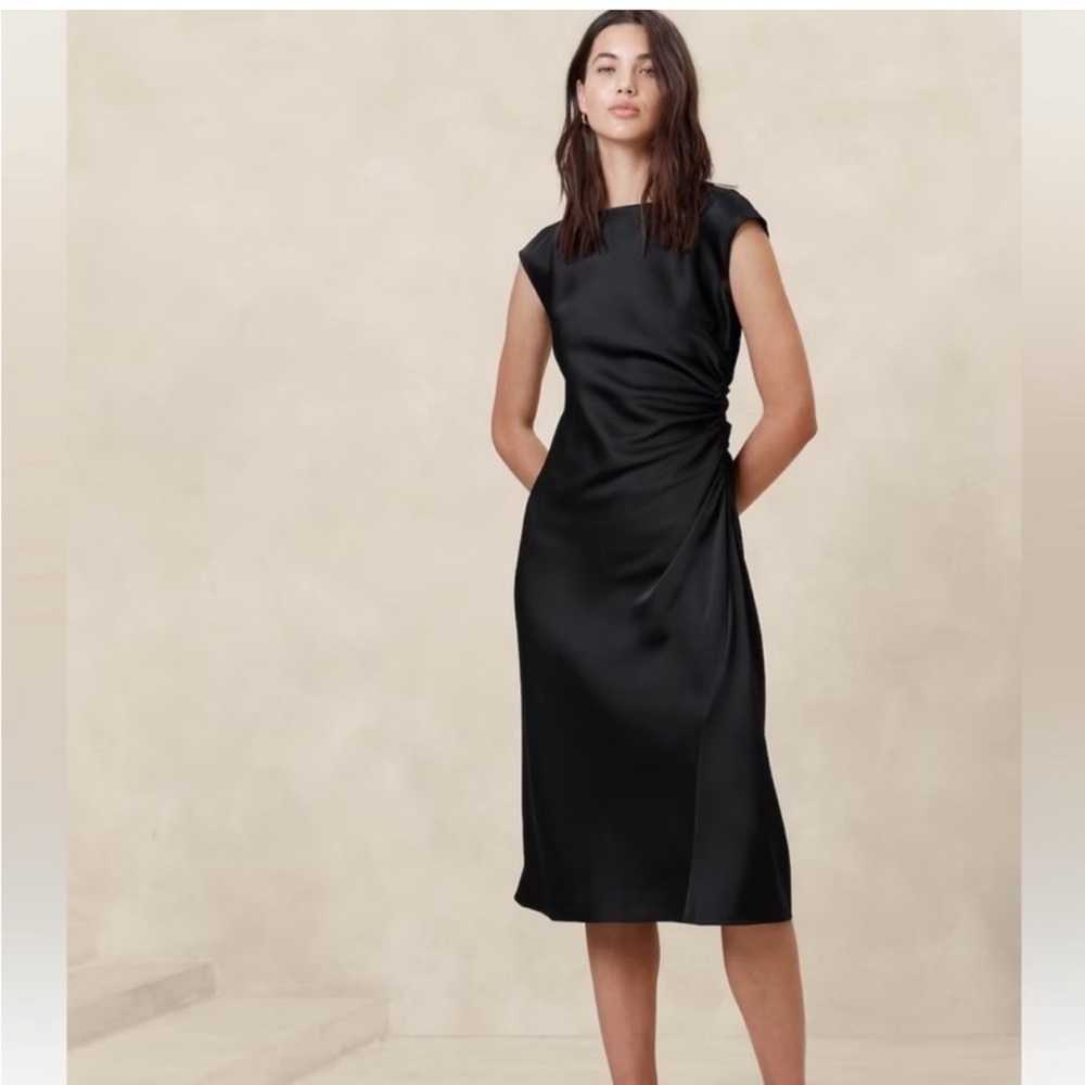 Banana Republic Sleek Black Satin Midi Dress